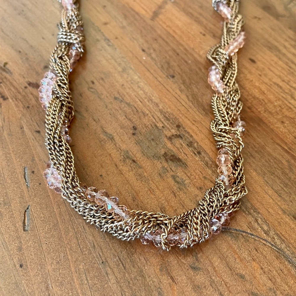 Gold Chain Necklace With Pink Beads - Picture 2 of 2
